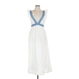 J. Crew White Dress with Blue Embroidery